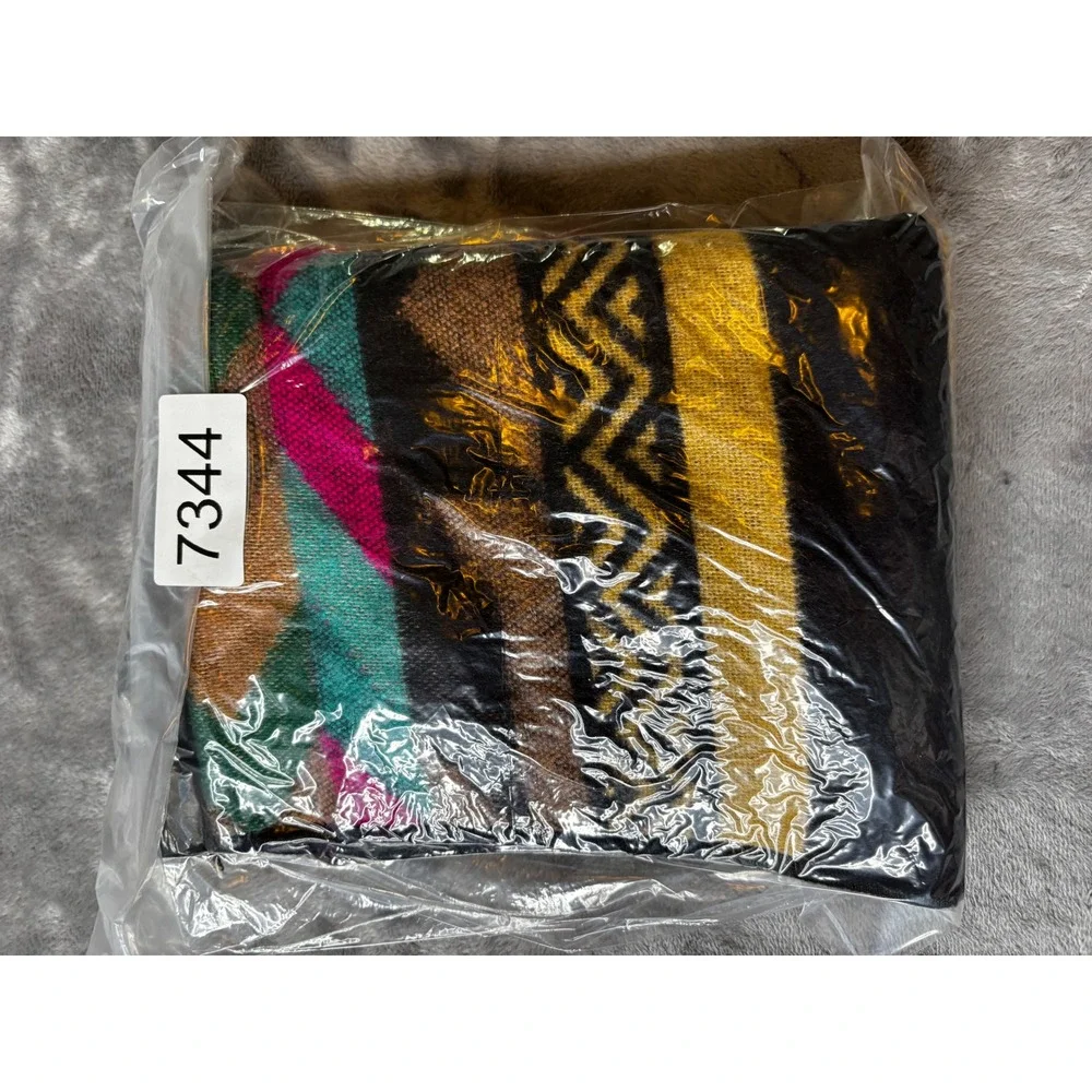 El Paso Saddleblanket Co Southwestern Geometric Fringe Scarf Black Yellow Pink